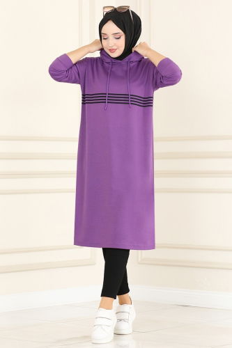 moda selvim Hooded Sports Tunic MSL5058 Lilac - Thumbnail