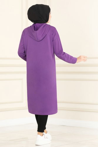 moda selvim Hooded Sports Tunic MSL5058 Lilac - Thumbnail