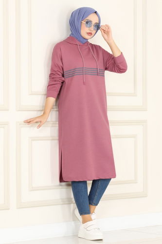 moda selvim Hooded Sports Tunic MSL5058 Rose Dried - Thumbnail