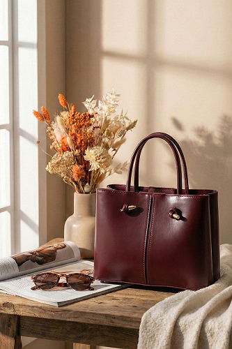 moda selvim İçi Cepli Askılı Kadın Çantası 111MERK1193 Bordo - Thumbnail