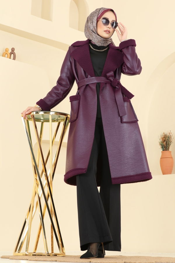 Modaselvim Kaban İçi Kürklü Deri Kaban 6239BSK463 Bordo