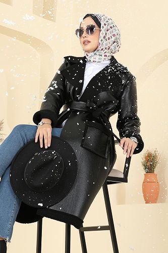 moda selvim İçi Kürklü Deri Kaban 6239BSK463 Siyah - Thumbnail