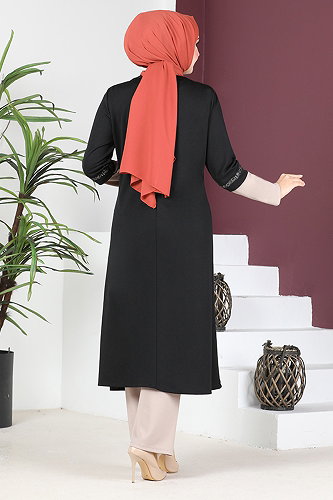 moda selvim İkili Tesettür Takım ASM2668-M Siyah - Thumbnail