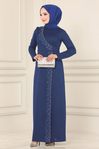 A.S.M.K. - İnci Detay Abiye Elbise 2459ASMK1074 İndigo