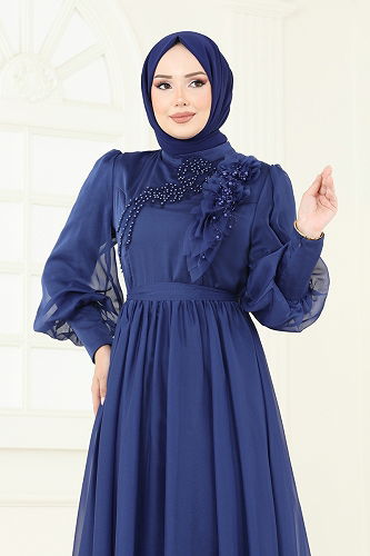 moda selvim İnci Detay Janjan Abiye 8000AB368 Laci - Thumbnail