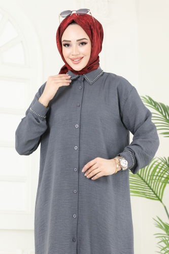 moda selvim İnci Detay Takım 140HBS856 Antrasit - Thumbnail