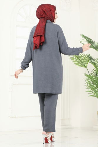 moda selvim İnci Detay Takım 140HBS856 Antrasit - Thumbnail