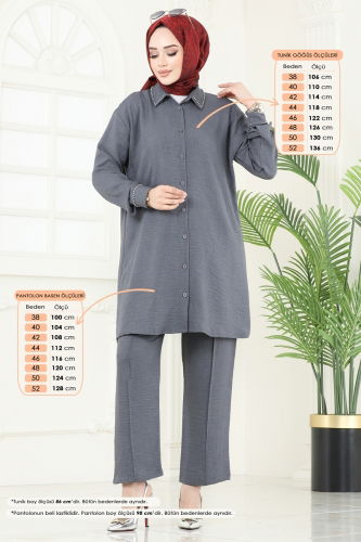 moda selvim İnci Detay Takım 140HBS856 Antrasit - Thumbnail