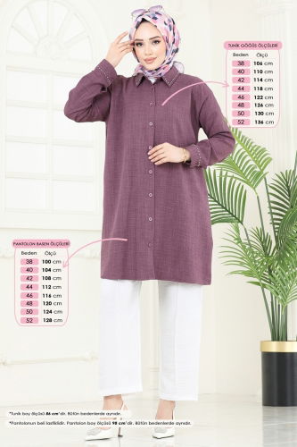 H.B.S. - İnci Detay Takım 140HBS856 Koyu Lila&Ekru