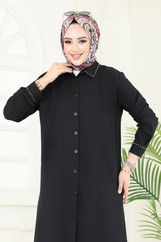 moda selvim İnci Detay Takım 140HBS856 Siyah - Thumbnail
