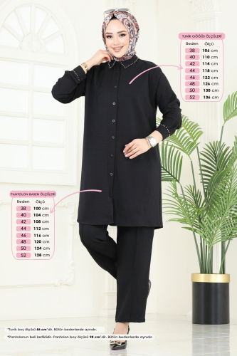 moda selvim İnci Detay Takım 140HBS856 Siyah - Thumbnail