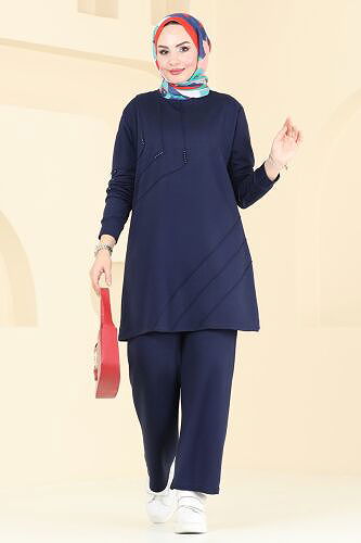 moda selvim İnci Detay Tesettür Takım 2684AYD574 Laci - Thumbnail