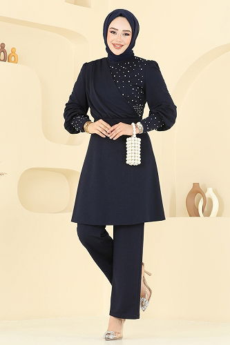 moda selvim İnci Detay Tesettür Takım ASM2809 Laci - Thumbnail