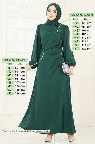 moda selvim İnci Detaylı Aerobin Elbise 311HBS856 Zümrüt - Thumbnail