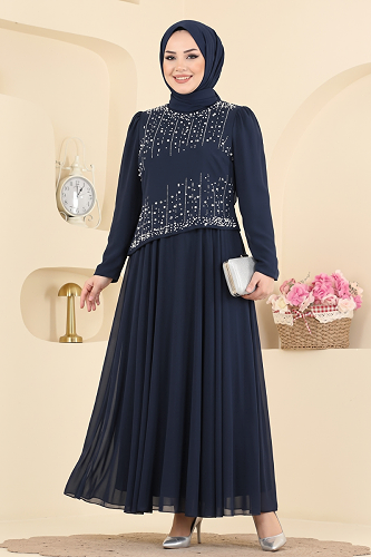 moda selvim İnci Detaylı Şık Abiye 5724DMNK1166 Laci - Thumbnail