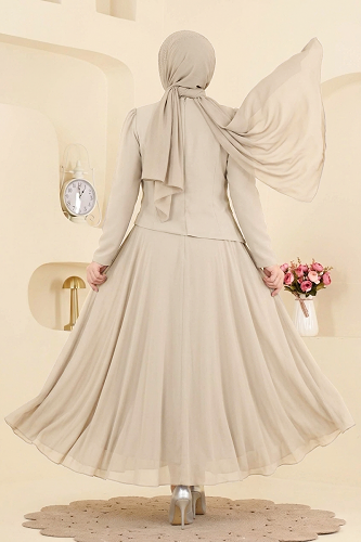 moda selvim İnci Detaylı Şık Abiye 5724DMNK1166 Taş - Thumbnail