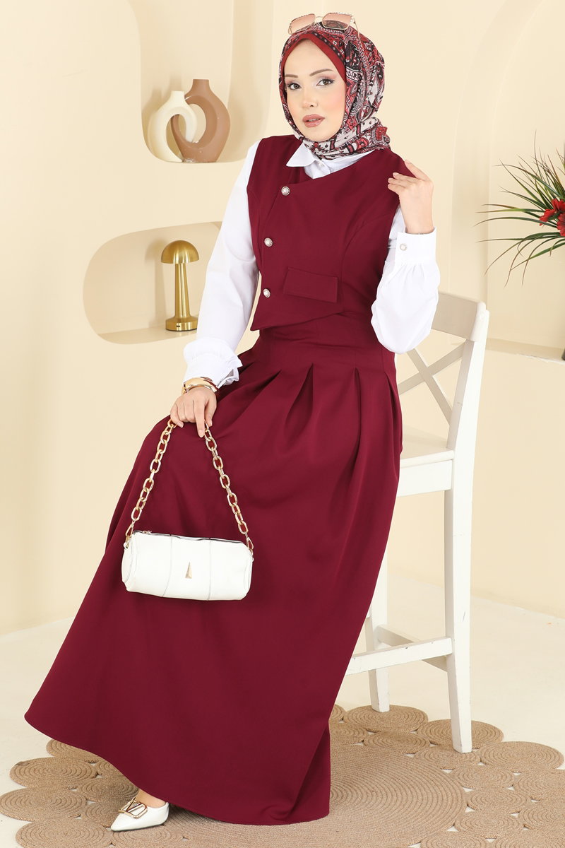 İnci Düğmeli Jileli Takım 342ASN888 Bordo