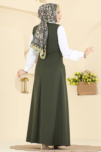 moda selvim İnci Düğmeli Jileli Takım 342ASN888 Haki - Thumbnail