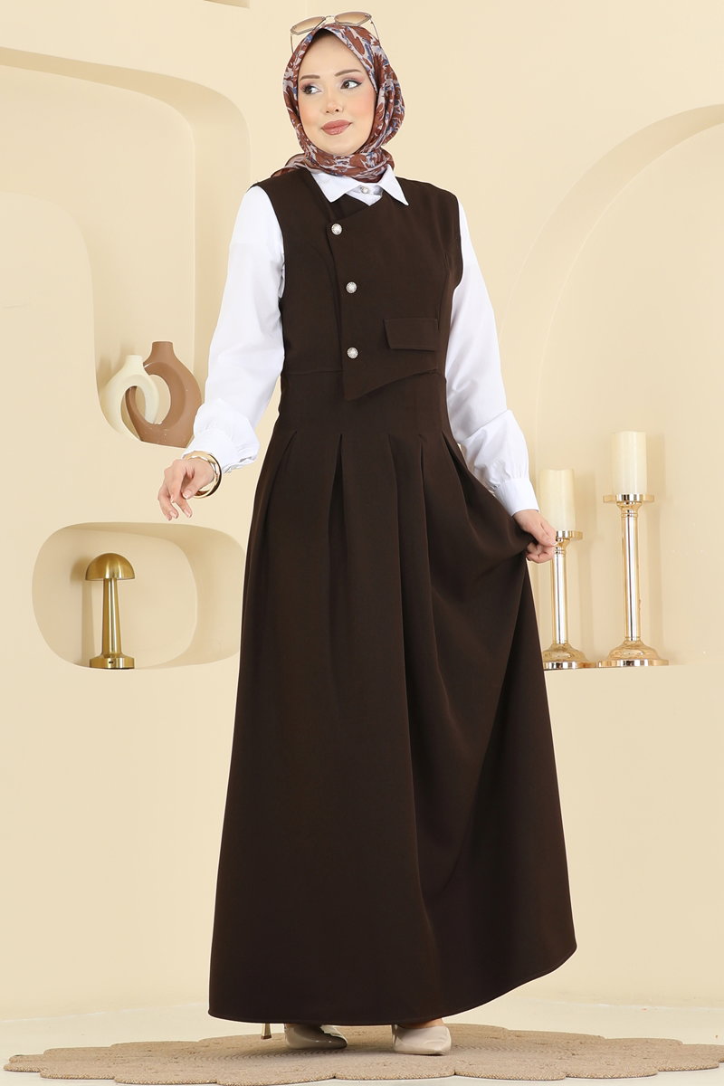 ｍ♡② İnci Düğmeli Jileli Takım 342ASN888 Kahve - Moda Selvim