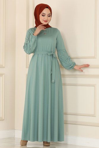 moda selvim İnci İşlemeli Mira Elbise 1670SH396 Mint - Thumbnail
