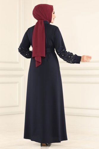 moda selvim İnci İşlemeli Prada Ferace 4575AH193 Laci - Thumbnail