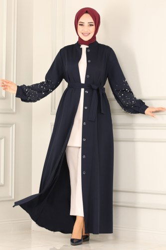 moda selvim İnci İşlemeli Prada Ferace 4575AH193 Laci - Thumbnail