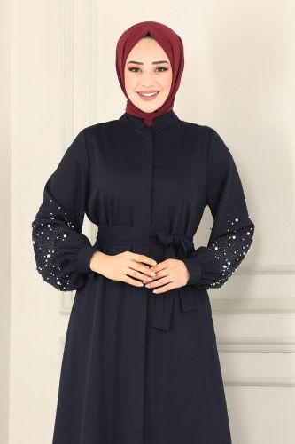 moda selvim İnci İşlemeli Prada Ferace 4575AH193 Laci - Thumbnail
