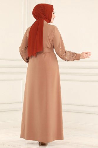 moda selvim İnci İşlemeli Prada Ferace 4575AH193 Latte - Thumbnail