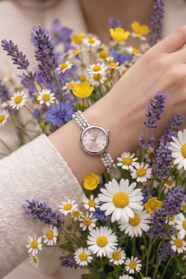 Modaselvim SAAT İnci Kayışlı Zarif Saat 102CLSK1184 Gümüş&Pembe