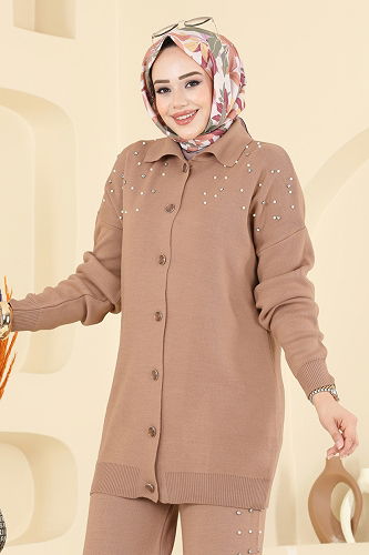 moda selvim İnci Taş Detaylı Triko Takım 1335MT581 Vizyon - Thumbnail