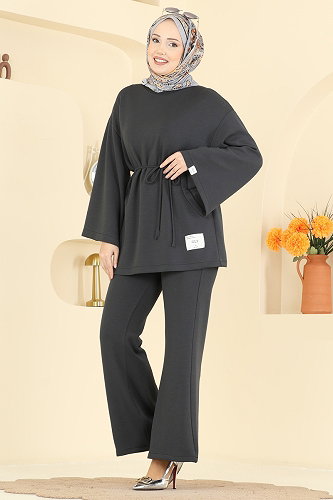 moda selvim İp Kemerli Modal Takım 755OZN1046 Antrasit - Thumbnail