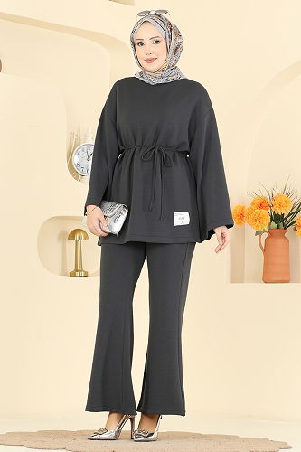 moda selvim İp Kemerli Oysho Takım 755OZN1046 Antrasit - Thumbnail