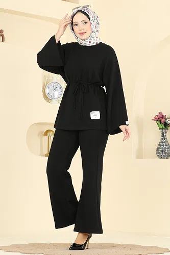 moda selvim İp Kemerli Oysho Takım 755OZN1046 Siyah - Thumbnail