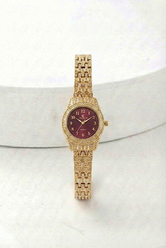 moda selvim Işıltılı Taşlı Kol Saati 153CLSK1184 Gold&Bordo - Thumbnail