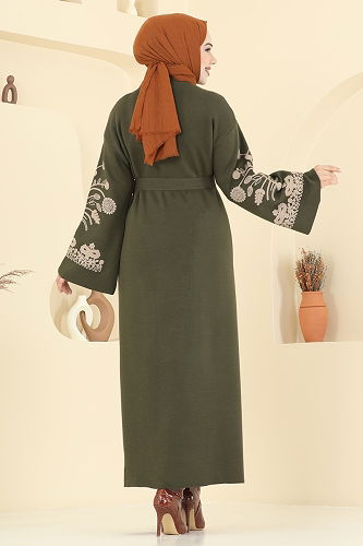 moda selvim İşleme Detay Triko Hırka 10493KL398 Haki - Thumbnail