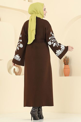 moda selvim İşleme Detay Triko Hırka 10493KL398 Kahve - Thumbnail