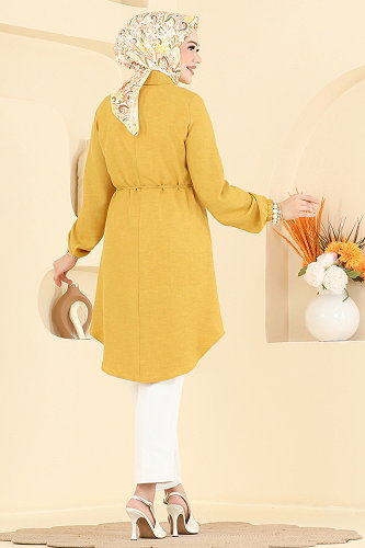 moda selvim İşleme Detaylı Kemerli Tunik 2941SLK540 Hardal - Thumbnail