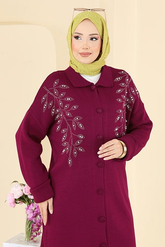 moda selvim İşleme Detaylı Triko Takım 2745AYD574 Bordo - Thumbnail