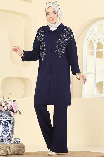 moda selvim İşleme Detaylı Triko Takım 2745AYD574 Laci - Thumbnail