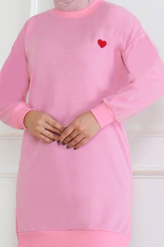 moda selvim İşleme Detaylı Tunik 20483ETT926 Pembe - Thumbnail