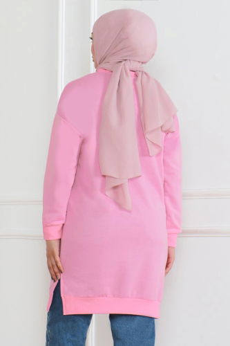 moda selvim İşleme Detaylı Tunik 20483ETT926 Pembe - Thumbnail