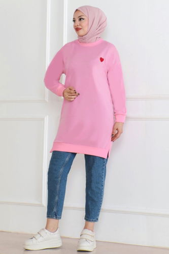 moda selvim İşleme Detaylı Tunik 20483ETT926 Pembe - Thumbnail