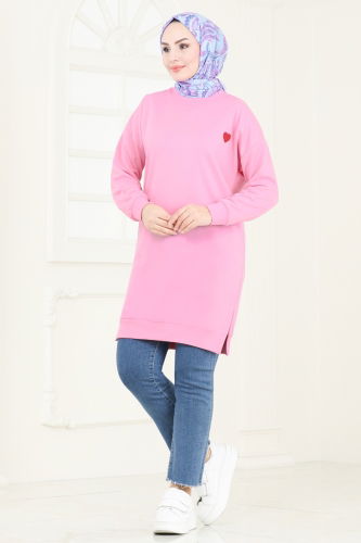 moda selvim İşleme Detaylı Tunik 20483ETT926 Pembe - Thumbnail