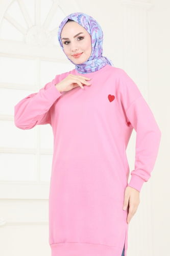 moda selvim İşleme Detaylı Tunik 20483ETT926 Pembe - Thumbnail