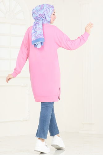 moda selvim İşleme Detaylı Tunik 20483ETT926 Pembe - Thumbnail