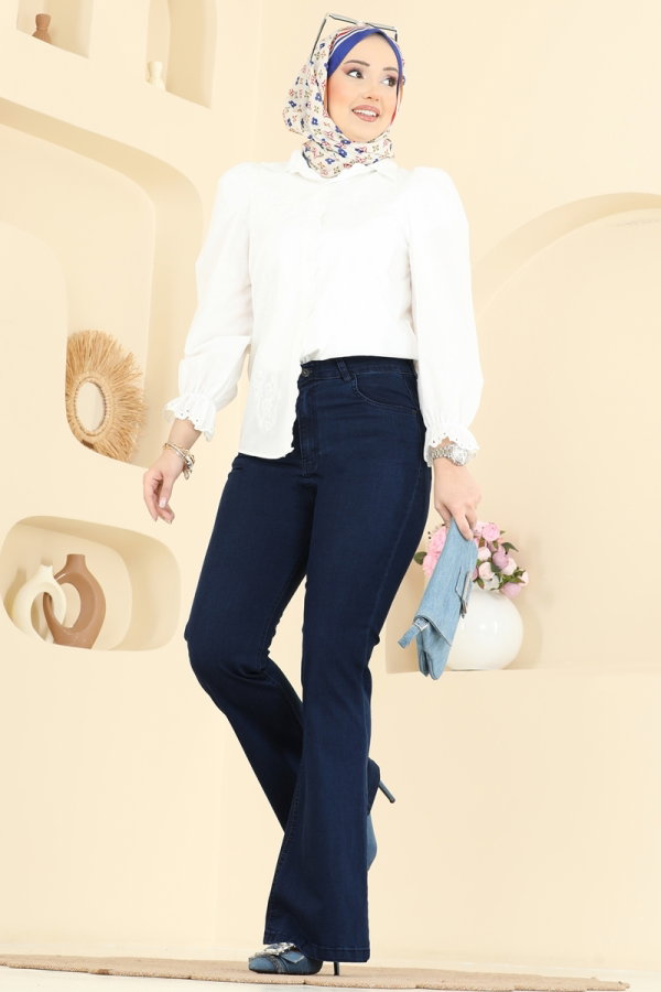 Modaselvim Pantolon İspanyol Paça Kot Pantolon 3328LD1070 Koyu Kot