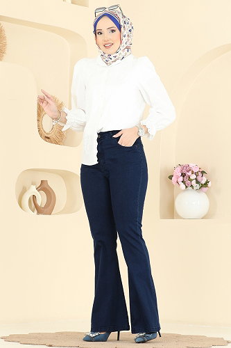 moda selvim İspanyol Paça Kot Pantolon 3328LD1070 Koyu Kot - Thumbnail