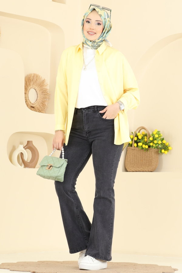 Modaselvim Pantolon İspanyol Paça Kot Pantolon 3328LD1070 Siyah