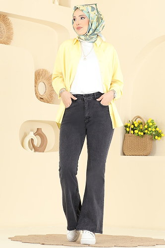 moda selvim İspanyol Paça Kot Pantolon 3328LD1070 Siyah - Thumbnail