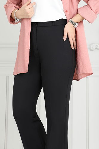 moda selvim İspanyol Paça Pantolon 6629YG95 Siyah - Thumbnail